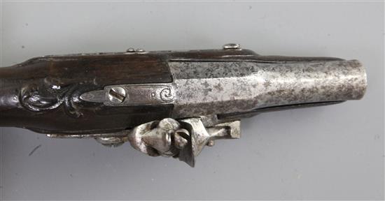 A French flintlock sidelock travelling pistol, 6.75in.